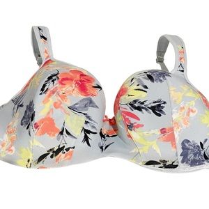 Cacique Plus Size 40DD Blue Floral Lightly Lined Balconette Bra